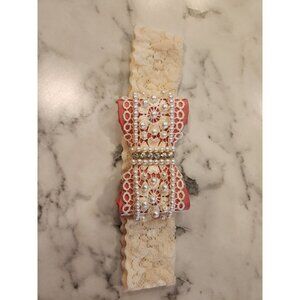 Vintage-Inspired Lace & Pearl Baby Girl's Headband With Bow & Rhinestones